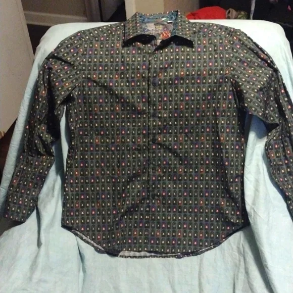 Robert Graham green lantern pattern button down long sleeve shirt size large - Picture 1 of 11